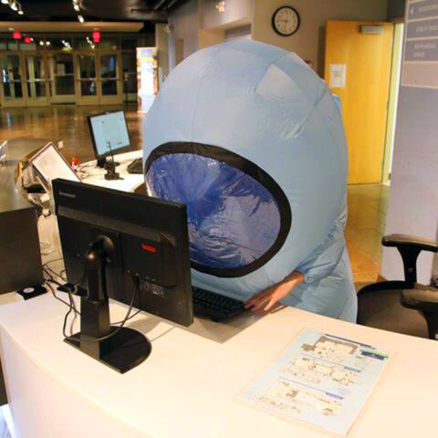 Photo showing Maylon turned student recruitment into a viral moment. Using inflatables from the popular game "Among Us," he conceptualized and produced a social media campaign that captured students' attention and drove a notable increase in staff applications for the 2024-25 academic year.