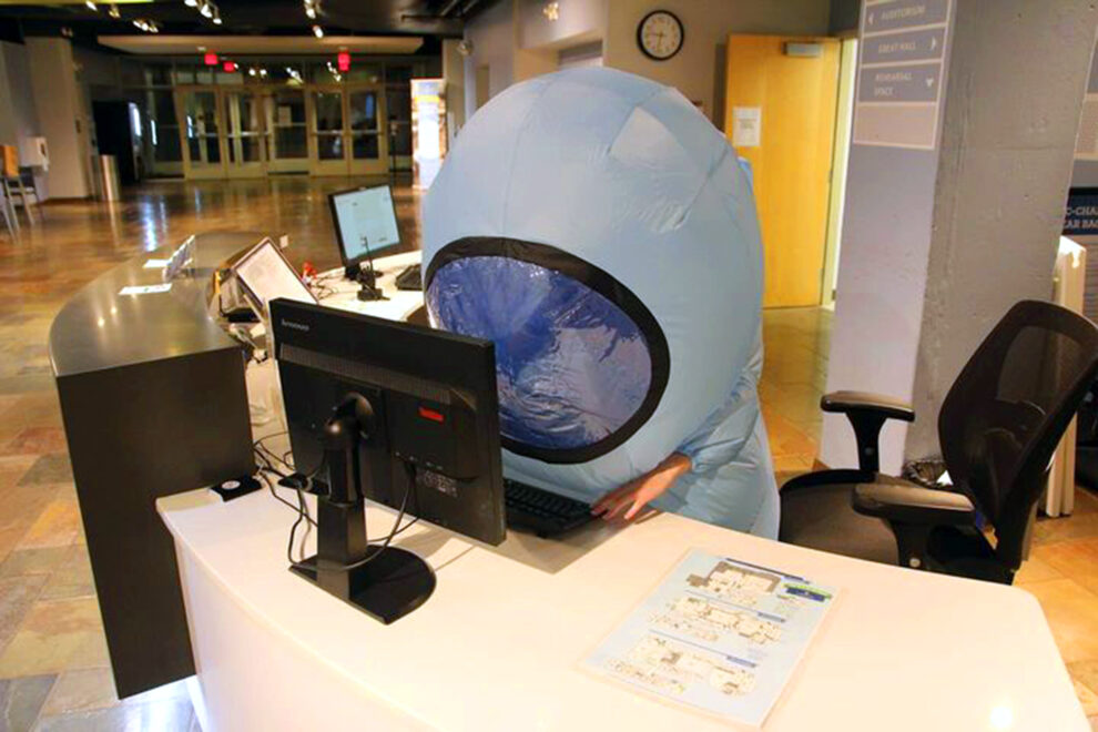 Photo showing Maylon turned student recruitment into a viral moment. Using inflatables from the popular game "Among Us," he conceptualized and produced a social media campaign that captured students' attention and drove a notable increase in staff applications for the 2024-25 academic year.