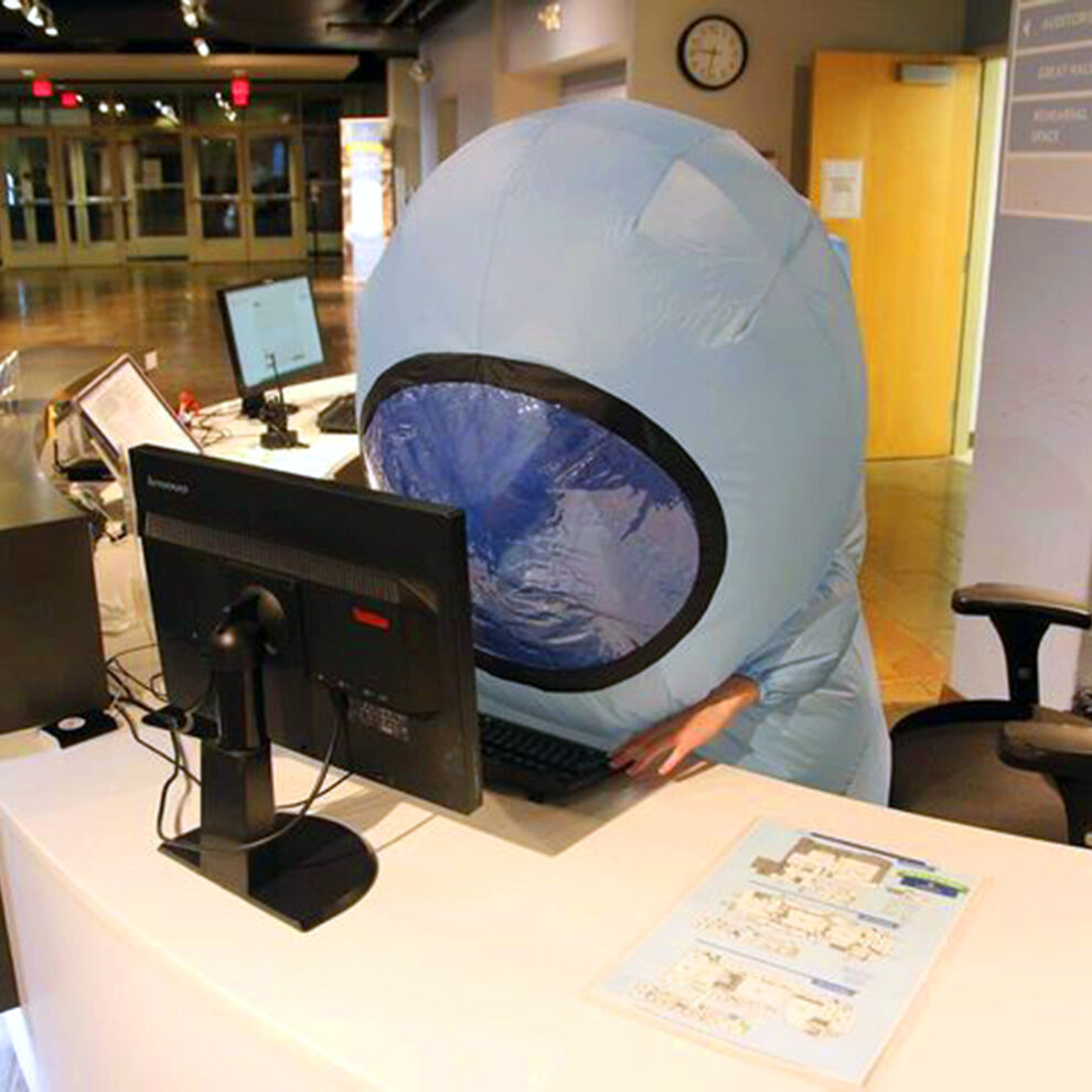 Photo showing Maylon turned student recruitment into a viral moment. Using inflatables from the popular game "Among Us," he conceptualized and produced a social media campaign that captured students' attention and drove a notable increase in staff applications for the 2024-25 academic year.