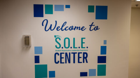 Welcome to the S.O.L.E. Center vinyl graphic within the Center's space.