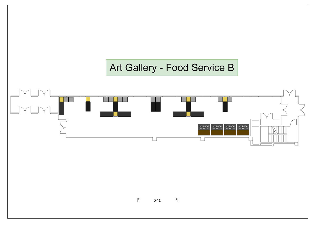 Digital graphic showing the table setup for the Art Gallery - Food Service B layout.