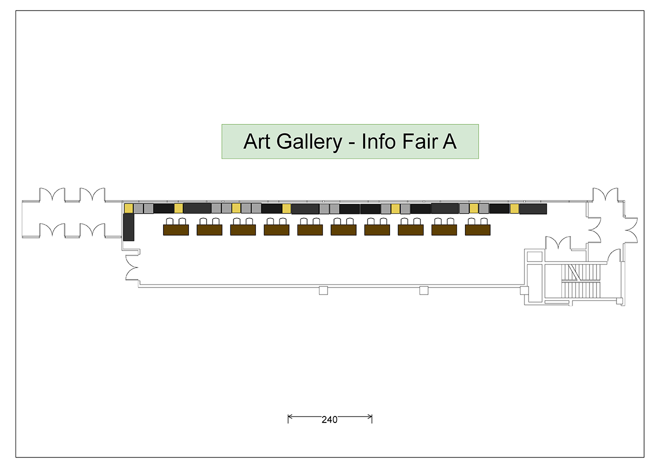 Digital graphic showing the table setup for the Art Gallery - Info Fair A layout.