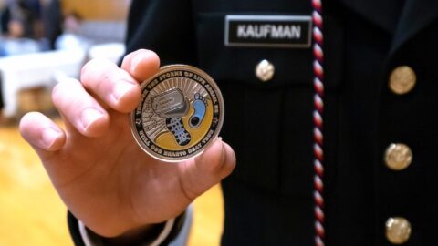 A close-up photo of a challenge coin
